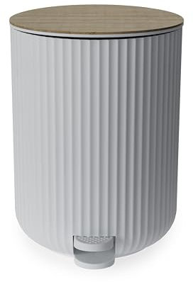 Blue Canyon Newly Launched Berkeley Pedal Bin with Bamboo Lid, 5 L Capacity, Anti – Fingerprint, Durable Material, Dustbin for Bedroom & Office, Cylindrical Shape, Kitchen Bin, Compact Size, White