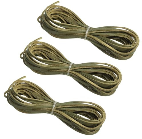 PATIKIL Cordón de Cuero Imitación de Gamuza 3 Rollos 3mm x 5m Cuerda Trenzada Redonda Genuino Doblada Tiras Planas Cuero Sintético para Collares Pulseras DIY, Ejercito Verde (Total 15m)