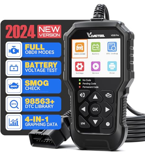 VDIAGTOOL VD30 Pro OBD2 Scanner, Car Diagnostic Tool with Battery Tester, Fault Code Reader for All OBD II with Reset, Live Data, Check Engine Light, I/M Readiness for All OBDII Protocol Vehicles