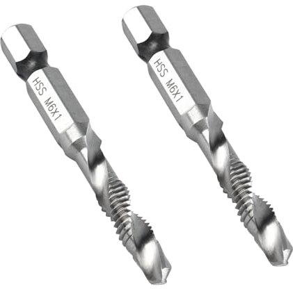 2 Stück Gewindeschneider M6,Gewindebohrer M6,M6 Gewinde Bohrer Metrisch Regelgewinde,Hohe Härte Sechskant Bit Metrische Bohrer für Unlegierte und Niedriglegierte Stähle Aluminiumplatte,Eisen