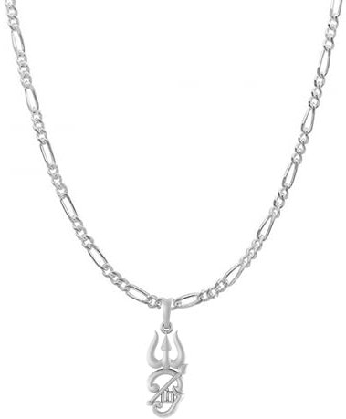 DENMOUS Spiritueller Tamil OM Kettenanhänger aus reinem Silber, 92,5 % Reinheit, für Damen und Herren (Anhänger mit Figarokette, 45,7 cm), klein, Edelstein, Small, Edelstein