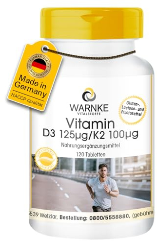 Vitamin D3 + K2 Depot - 120 tabletter - 125μg D3 + 100μg K2 per tablett - tysk apotekskvalitet - hög dos | Warnke Vital Substances