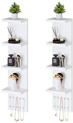 LitaEther 4-stöckiges weißes Lackregal mit 10 Kristallhaken – multifunktionale Aufbewahrung für Make-up, Schmuck, Pflanzen, Auszeichnungen und Ausstellungen (L x B x H): 7,1 x 5,5 x 30,7 cm (2)