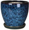 EVIYI large ceramic plant pot with peacock blue floral design, round split tray for indoor garden, small plant pots for home decor, perfect for plant lovers (16.5x16cm)
