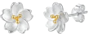 Blumen Ohrstecker 925 Sterling Silber Damen Mädchen Zarte Blüten Ohrringe | S925 gestempelt, Nickelfrei, Mit goldfarbenem Akzent, Edelsilber, Fein & elegant, Natur-inspiriert, Geschenkbox inklusive