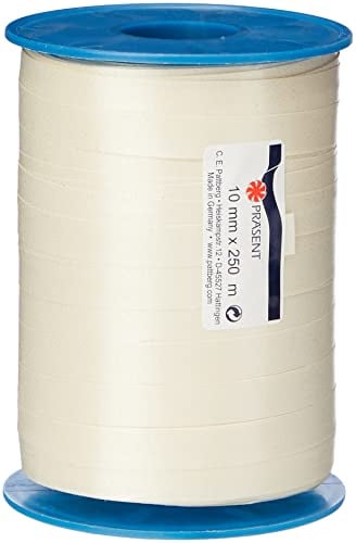 C.E. PATTBERG Geschenkband créme, 250 Meter Ringelband 10 mm zum Basteln, Dekorieren & Verpacken von Geschenken zu jedem Anlass