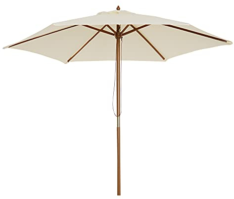 Outsunny 2.5m Wood Garden Parasol Sun Shade Patio Outdoor Wooden Umbrella Canopy Cream White
