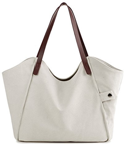 LOSMILE Mujer Bolsos de mano lona bolsos de hombro Bolsos totes Bolsos bandolera Shoppers Bolsa de playa. (Beige)