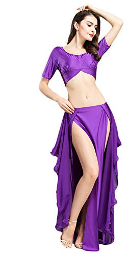 ROYAL SMEELA Bauchtanz Set Tops Röcke für Frauen Bauchtanz Kostum Anzug Mode Sexy Tanzen Kostüme Crop Top und Schlitz Rock Lang Bauchtanz Oberteil Rock Tanzkleidung Damen Training tanzkleid