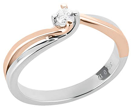 Ardeo Aurum Damenring aus 375 Gold bicolor Weißgold Rosegold mit 0,1 ct Diamant Brillant Solitär-Ring Verlobungsring Solitaire