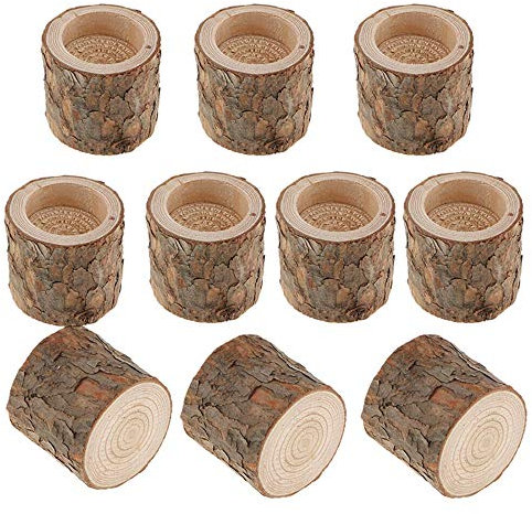 Lot de 10 photophores en forme de souche d'arbre naturel – Bougeoir pilier en bois – Photophore fait à la main – Décoration de fête de mariage et d'anniversaire