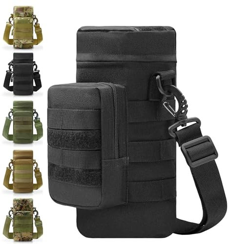 Tactical Molle Water Bottle Pouch, Molle Water Pouches Carrier Holder with Pocket for Hiking Camping Outdoor Sport Travel
