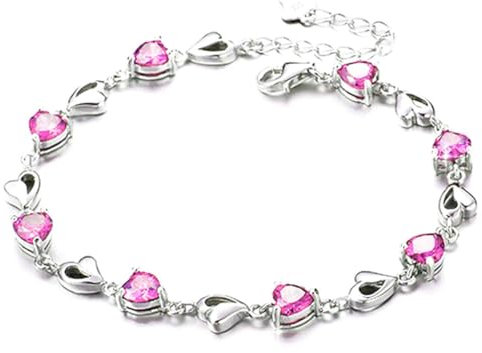 Kaguyo Silberarmbänder für Frauen - 925 Silber Pink Zirkonia Herzform verstellbares Infinity-Kristallarmband für Frauen und Mädchen - Freundschafts-Geburtstagsgeschenk (rosa)