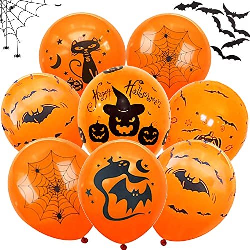 Halloween Luftballons, Halloween Ballons, 60 Stück Halloween Latex Luftballons Halloween Skelett Spinnennetz Geist Totenkopf Kürbis Party Dekoration Horror Deko für Halloween