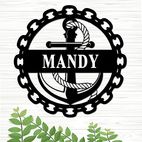 LZXSXZ Personalisiert Türschild Monogramm Namensschild Haustür Anker-Metallschild, modernes nautisches Metall, Familienname, Wandkunst, Geschenk für Geburtstag, Büro, Studio, nautische Wanddekoration