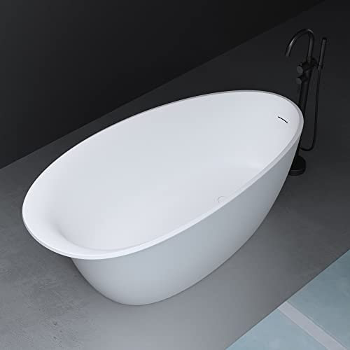 Mai & Mai Freistehende Badewanne Weiß matt 175x81x73 cm Oval Mineralguss Standbadewanne inkl. Pop Up Ablaufgarnitur