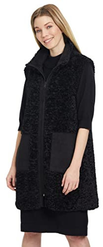 Betty & Co Damen Kunstfell-Weste mit aufgesetzten Taschen Schwarz,42