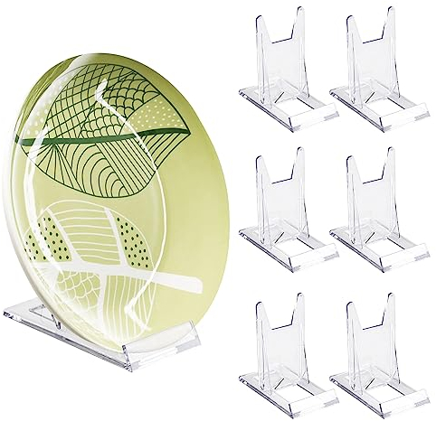 Fowecelt Plate Display Stands Clear - 6 Set Plate Stand for Display, Plate Holders Display Stand, Adjustable Sliding Acrylic Plastic Display Stands Easel for Photos, Place Cards, Phones, Books