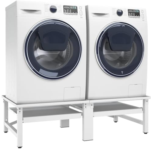 Tino Tech Soporte para lavadora y secadora con estantes extraíbles, 124 x 61,5 x 37,5 cm, soporte para lavadora, capacidad de carga de 200 kg