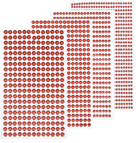 sourcing map 1792 Pcs 4 Sheets Red Rhinestone Stickers 3/4/5/6 mm Self Adhesive Rhinestones Gems for DIY Decoration Craft Face Eye Nails Hair Make Up