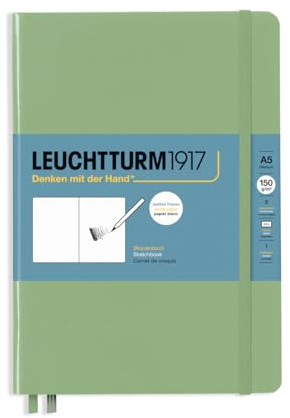 LEUCHTTURM1917 370354 Skizzenbuch Medium (A5), Hardcover, 112 Seiten (150 g/qm), blanko, Salbei