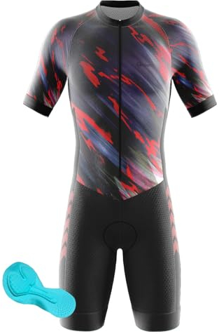 Herren Pro Fahrrad Skinsuit Kurzarm, Triathlon Anzug Herren Herren Radsportanzug gepolstert einteilig Trisuit Bike Top Short Trisuit Einteiler,Laufen Schwimmen Fahrradfahren (1,4XL)