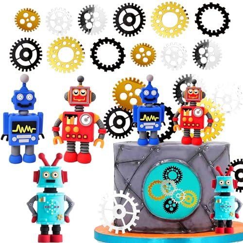 JeVenis Luxury Roboter Kostüm Roboter Geburtstag Wissenschaft Kuchen Topper Gear Kuchen Topper Für Geburtstagsparty Roboter Party Supplies