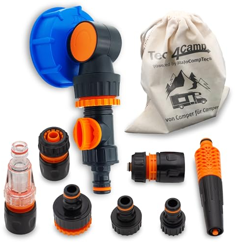 MaJoCompTec® WATERTWIN Wassertank Fülladapter | Wohnmobil Caravan Wasseranschluss Zubehör | Einfülladapter kompatibel mit Gardena (FLEX+CONNECT-Set, Adapter für Tankdeckel IG60 Grobgewinde)