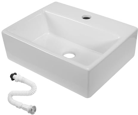 MAGIC SELECT Lavabo en Céramique, Vasque a Poser Blanc, Lavabo de Toilette Anti-Taches, Facile à Nettoyer avec Connexions Standard. Idéal pour la Cuisine ou la Salle de Bain. (42x31x13 CM)