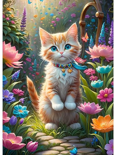 DPHERO DIY Katze Diamant Painting Bilder für Erwachsene Anfänger,5D Blumen Diamond Painting Set,DIY Runde Steine Kätzchen Diamant Kunst Kits, Diamant Painting für Zuhause Dekor 30x40 cm
