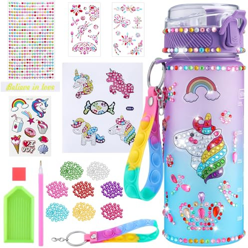 Saerryor Kids Water Bottle Decoration - DIY Bottle Kits with Diamond Art Stickers - Unicorn Gifts for 8-10 Year Old Girls