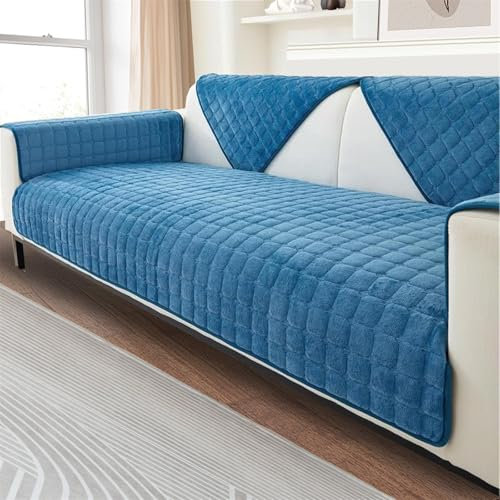 FASCINATDECO Sofa Überzug, Weiche Flanell Sofa Sitzkissenbezug, Sofaschoner rutschfest, Sofabezug 1 2 3 Sitzer Couch überzug für Wohnzimmer, Sofaüberwürf L Form Sofaschutz (Blau,90x210cm)