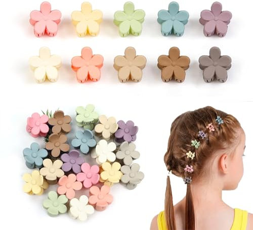 Kabwea Lot de 50 mini pinces à cheveux colorées en forme de fleur pour fille