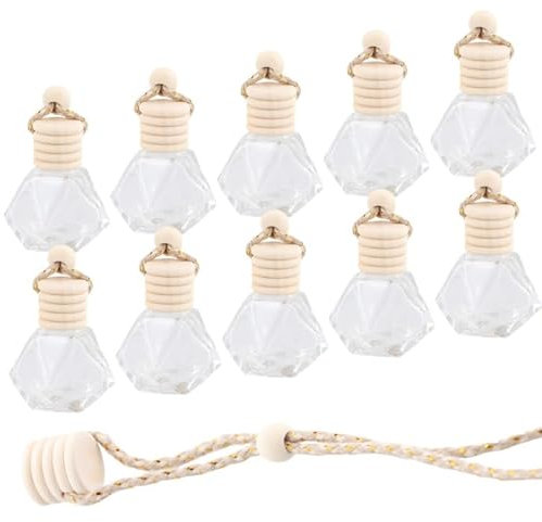 Botellas de Perfume para Ambientador de Coche Recargables, Colgar Difusor Colgante para Coche, Botella Difusora de Aromaterapia Aceite Esencial Vacía para Hogar, Oficina,10 Piezas