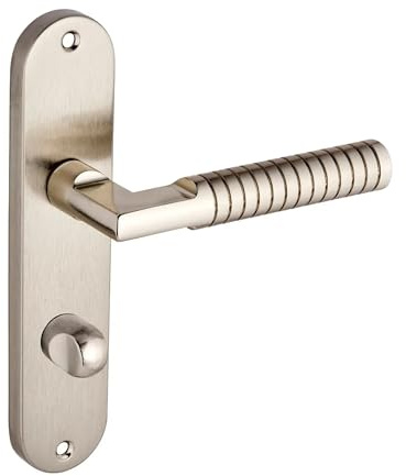 Designer Levers Kempston Lever Bathroom Door Handle, Dual-Tone Nickel | Includes 1 pair, 8mm spindle and screws; 185mm. backplate length.