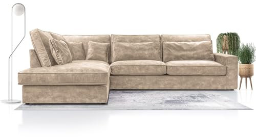 X-Group4th Modernes Ecksofa Mit Kissen,Die Beste Ecke! Wohnbereich mit Bettkasten! Wave Spring Back Gedeckt Für Wohnzimmer Bequem und Stilvoll,Freistehend,89x314x224cm,Linke Seite,BLAU