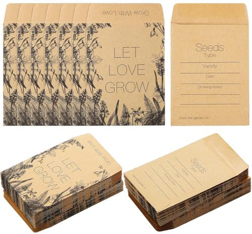 COYUN 100 PCS Sachets de Graines en Papier Kraft Petits Sacs en Papier Kraft Enveloppe pour Graines Emballage Cadeau Calendrier de l'Avent