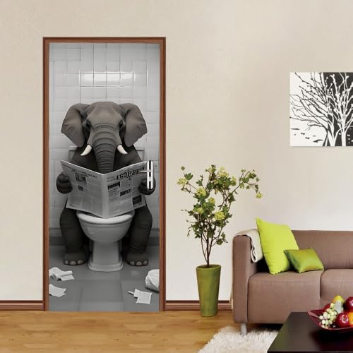 VIRANDA 3D Türtapete Selbstklebende Türaufkleber Vinyl Türposter Wasserdichte Türbilder Abnehmbare Türklebefolie Elefanten Türfolie für Zuhause Decoration Design 77x200cm