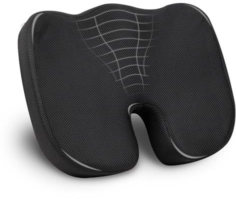 Mind Reader Memory Foam Seat Cushion with Air-Cloud Technology, Sciatica, Coccyx & Hip Pain Relief, Office, Memory Foam, Black