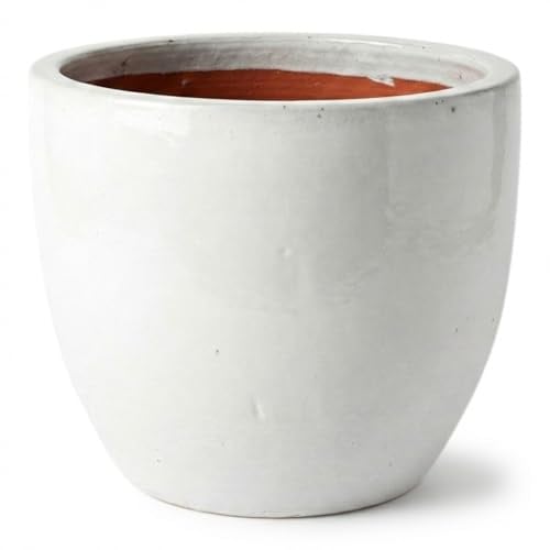 Teramico Pflanzgefäß Keramik rund frostfest (Weiß, 38cm x 31cm) | Runder Premium Blumentopf in echter Handarbeit. In vielen Größen & Farben ideal für Garten und Balkon kombinierbar.