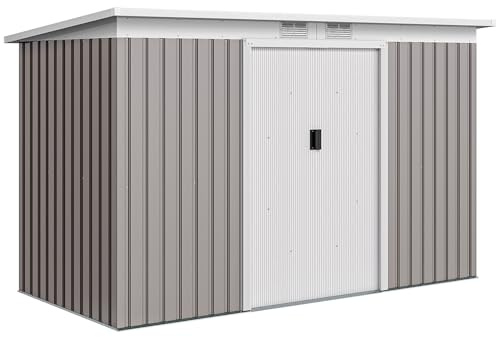 Outsunny Casetta da Giardino 3.2m² Kit Fondazione Acciaio Grigio Chiaro | Acciaio Zincato, Kit Fondazione, Prese d'Aria, Capanno Porta Attrezzi, Doppia Porta Scorrevole Bloccabile
