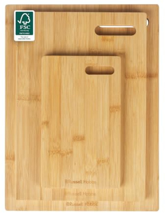 Russell Hobbs Bamboo Chopping Board Set, 3 Piece, 25/36/40 Cm | FSC®-Certified bamboo, oil-finished surface, prep and serve design, knife-friendly, naturally hygienic, for veg bread cheese