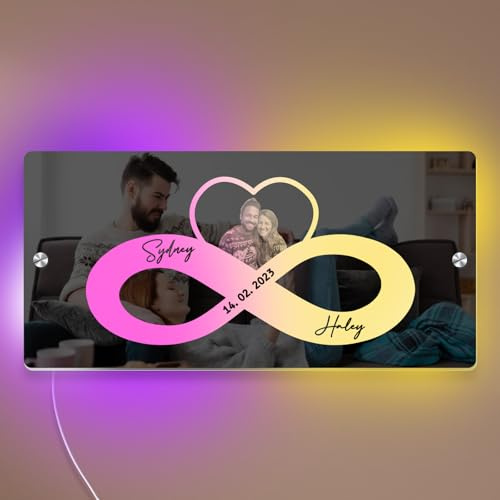 Personalisierte Neonschild Spiegel mit Namen - Led Wandspiegel Personalisiert mit Licht, Nachtlicht für Wanddekoration Wohnzimmer Schlafzimmer, Geschenke für Valentinstag, Geburtstag, Hochzeit