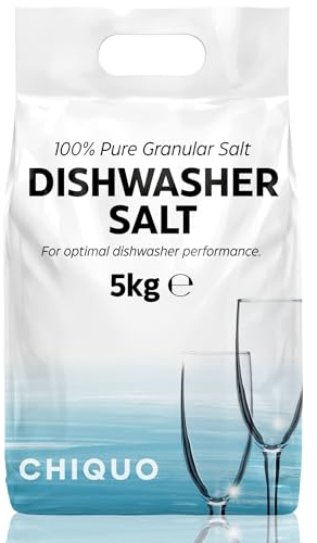 Chiquo Dishwasher Salt 5kg, 100% Pure Granular Salt - Powerful Limescale Protection for Dishwashers, Prevents Scale Build Up, Cleaner Shinier Dishes, Suitable for All Brands