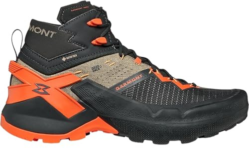 GARMONT 9.81 Onyx Mid GTX wasserdichte und stabile Herren Wanderschuhe mit griffiger Vibram Megagrip Sohle und Goretex Membrane Raven Black/Pale Beige EU 48