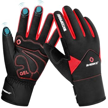 INBIKE Winterhandschuhe Fahrradhandschuhe Handschuhe Herren Damen Ski Winter Outdoor Warm Wasserdicht für Skifahren Snowboard Fahrrad und Wandern Rot L