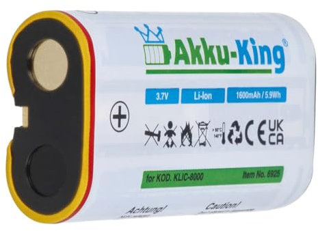 Akku-King Akku kompatibel mit Kodak Klic-8000 - Li-Ion 1600 mAh - für EasyShare Z1012 is, Z1015, Z612, Z712 is, Z812
