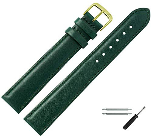 MARBURGER Uhrenarmband 16mm Leder Gruen Gold XL Glatt Mit Naht - Montage Set 6601661000220
