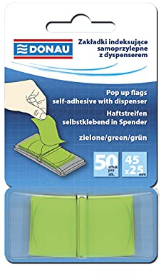 DONAU 7558001PL-02 Index Tabs Sticker bokmärken självhäftande remsor/minipapapper av 60 μm PP-folie/ 12 x 45 mm, 1 x 50 st./textmarkörremsor Beskrivning/färg: Grön