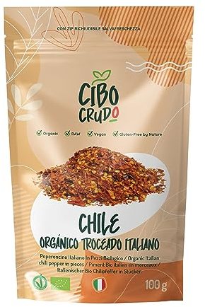 Chile en Trozos Triturado Orgánico - 100g. Chile Ancho Picante Secado al Sol. Chili in Pieces. Origen Italia - Sicilia.